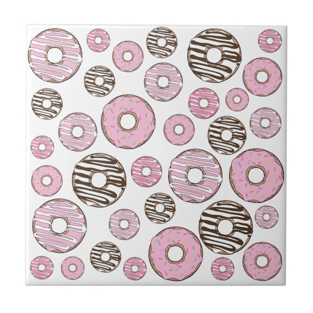 Pattern Of Doughnuts, Pink Doughnuts, White Doughn Tile (Front)