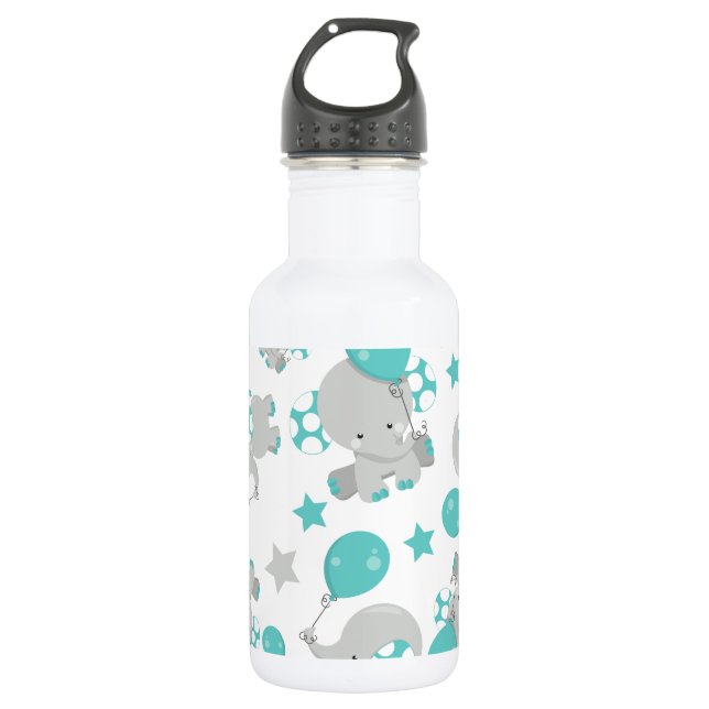 Pattern Of Elephants, Cute Elephants - Blue Grey 532 Ml Water Bottle (Front)
