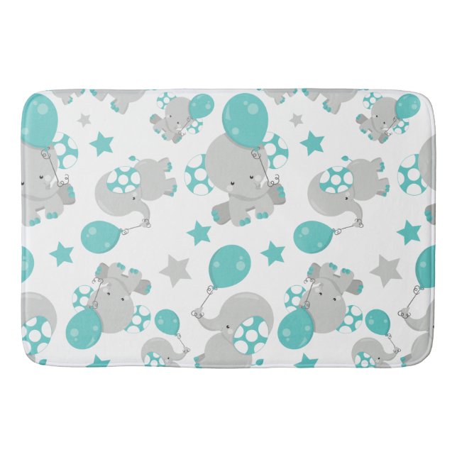 Pattern Of Elephants, Cute Elephants - Blue Grey Bath Mat (Front)