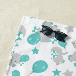 Pattern Of Elephants, Cute Elephants - Blue Grey Beach Towel