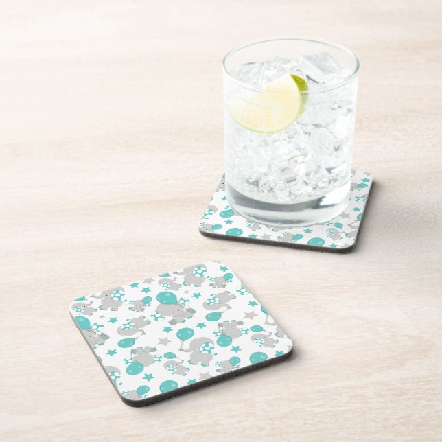Pattern Of Elephants, Cute Elephants - Blue Grey Coaster (Right Side)