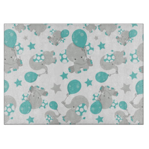 Pattern Of Elephants, Cute Elephants - Blue Grey Cutting Board