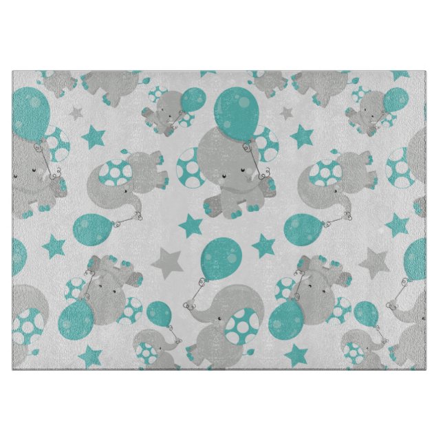 Pattern Of Elephants, Cute Elephants - Blue Grey Cutting Board (Front)