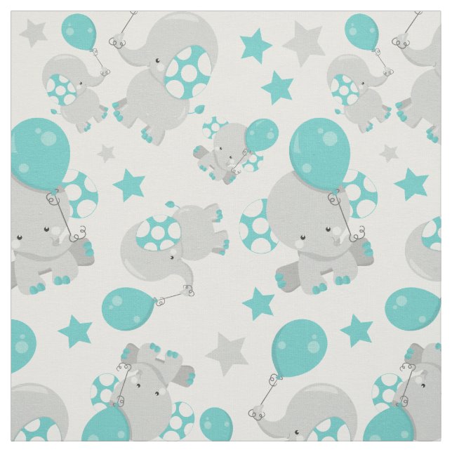 Pattern Of Elephants, Cute Elephants - Blue Grey Fabric (Swatch)