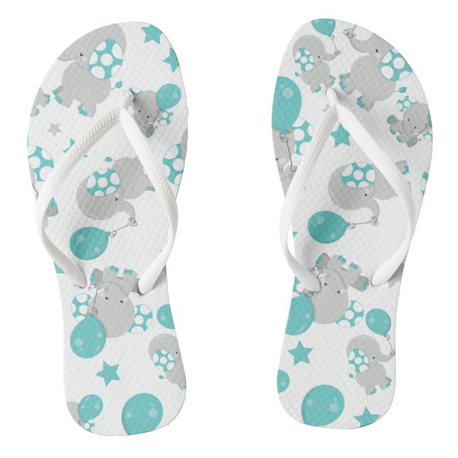 Pattern Of Elephants, Cute Elephants - Blue Grey Jandals (Footbed)
