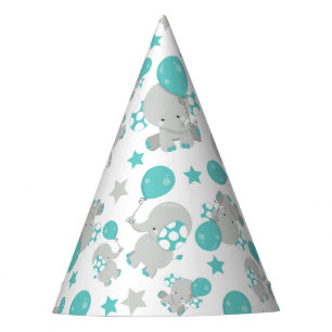 Pattern Of Elephants, Cute Elephants - Blue Grey Party Hat