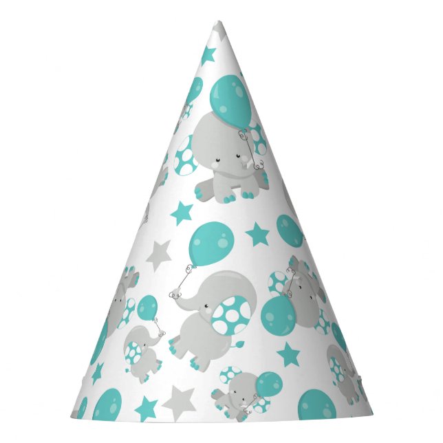 Pattern Of Elephants, Cute Elephants - Blue Grey Party Hat (Front)