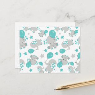 Pattern Of Elephants, Cute Elephants - Blue Grey Postcard