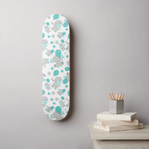 Pattern Of Elephants, Cute Elephants - Blue Grey Skateboard