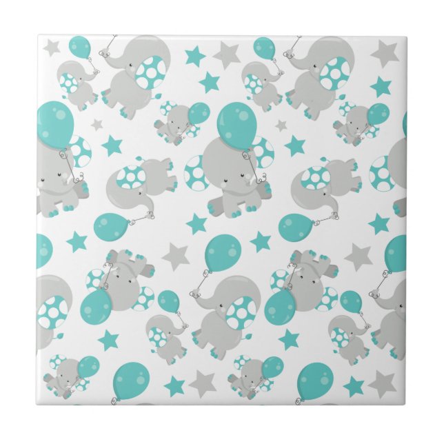 Pattern Of Elephants, Cute Elephants - Blue Grey Tile (Front)