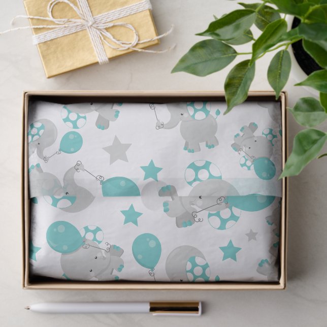 Pattern Of Elephants, Cute Elephants - Blue Grey Tissue Paper (Gift)