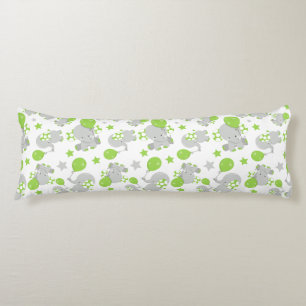 Pattern Of Elephants, Cute Elephants - Green Gray Body Cushion
