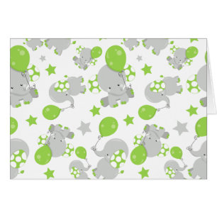 Pattern Of Elephants, Cute Elephants - Green Grey