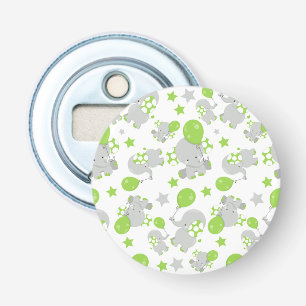 Pattern Of Elephants, Cute Elephants - Green Grey Bottle Opener