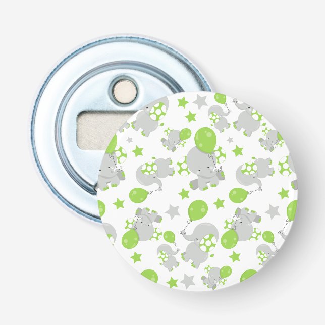 Pattern Of Elephants, Cute Elephants - Green Grey Bottle Opener (Front)