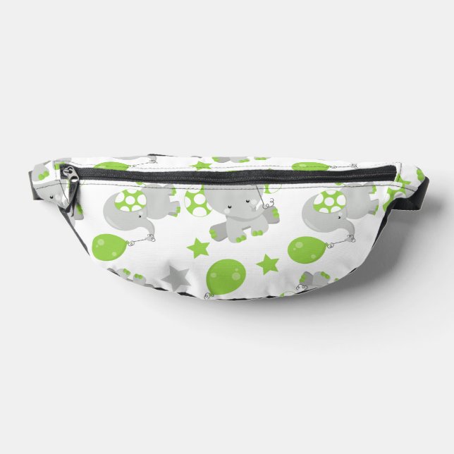 Pattern Of Elephants, Cute Elephants - Green Grey Bum Bags (Lay Down)
