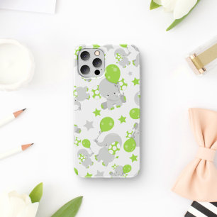 Pattern Of Elephants, Cute Elephants - Green Grey Case-Mate iPhone Case