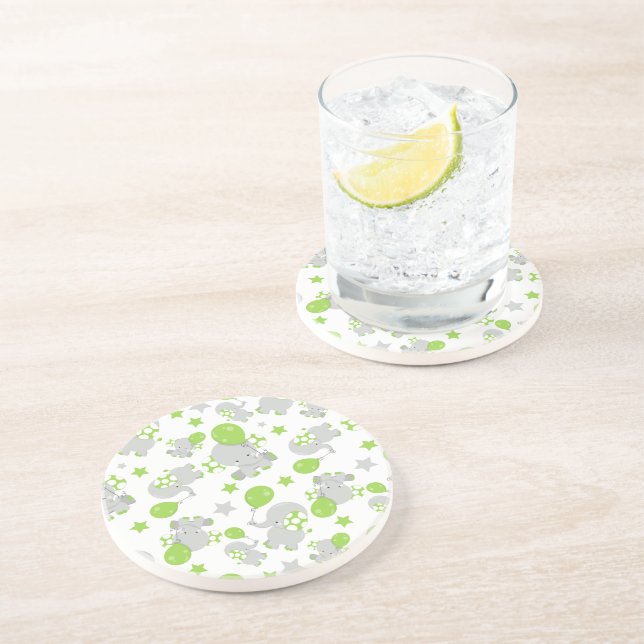 Pattern Of Elephants, Cute Elephants - Green Grey Coaster (Side)
