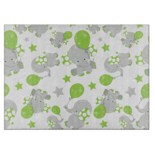 Pattern Of Elephants, Cute Elephants - Green Grey Cutting Board