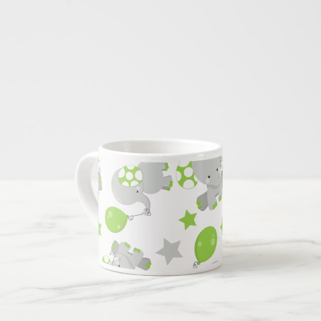 Pattern Of Elephants, Cute Elephants - Green Grey Espresso Cup (Front Left)