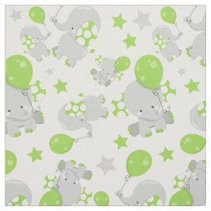Pattern Of Elephants, Cute Elephants - Green Grey Fabric