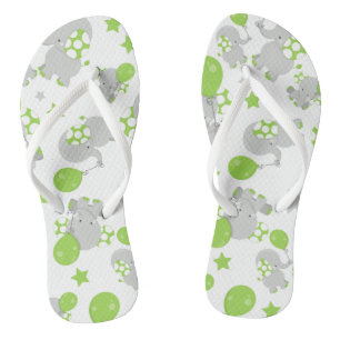 Pattern Of Elephants, Cute Elephants - Green Grey Jandals