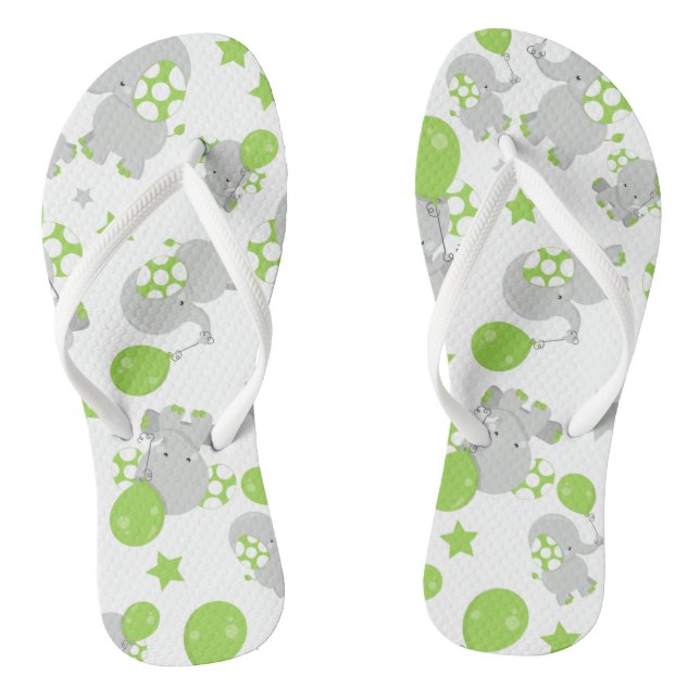 Pattern Of Elephants, Cute Elephants - Green Grey Jandals (Footbed)