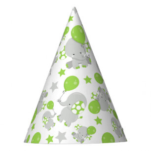 Pattern Of Elephants, Cute Elephants - Green Grey Party Hat
