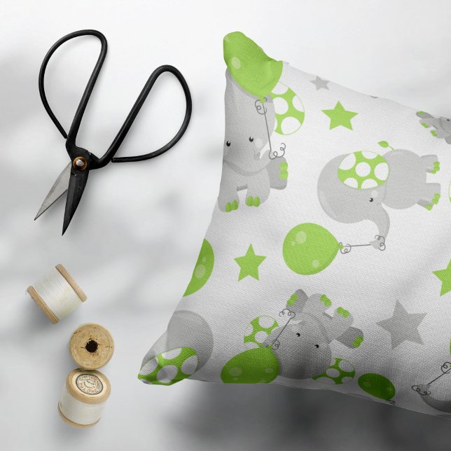 Pattern Of Elephants, Cute Elephants - Green Grey Pillowcase (Creator Uploaded)