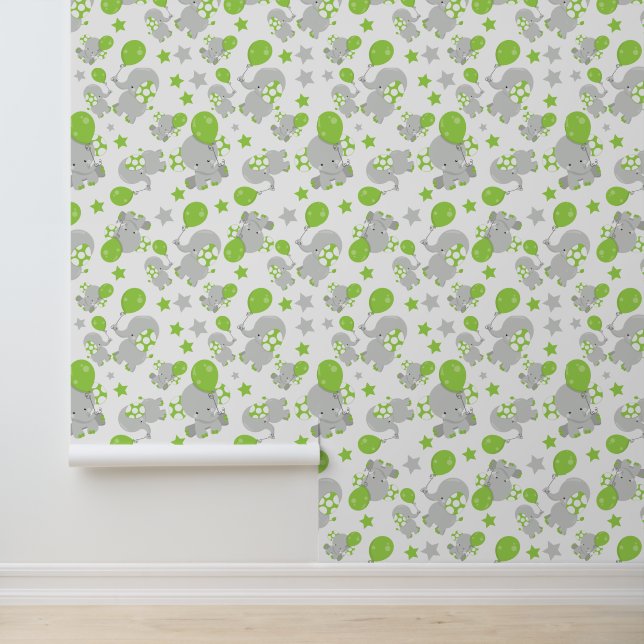 Pattern Of Elephants, Cute Elephants - Green Grey Wallpaper (Application)