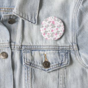 Pattern Of Elephants, Cute Elephants - Pink Grey 6 Cm Round Badge