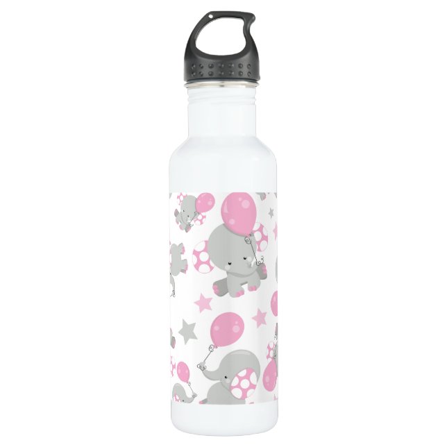 Pattern Of Elephants, Cute Elephants - Pink Grey 710 Ml Water Bottle (Front)