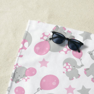 Pattern Of Elephants, Cute Elephants - Pink Grey Beach Towel