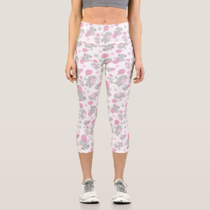 Pattern Of Elephants, Cute Elephants - Pink Grey Capri Leggings