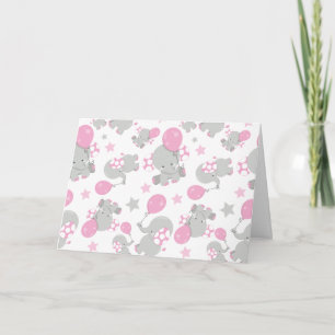 Pattern Of Elephants, Cute Elephants - Pink Grey Card