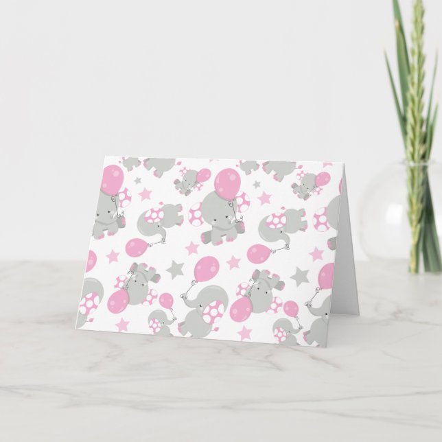 Pattern Of Elephants, Cute Elephants - Pink Grey Card (Front)
