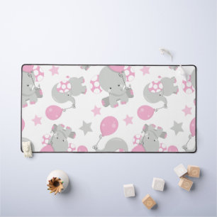 Pattern Of Elephants, Cute Elephants - Pink Grey Desk Mat