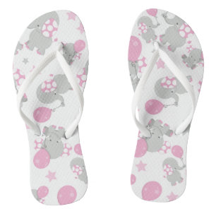 Pattern Of Elephants, Cute Elephants - Pink Grey Jandals