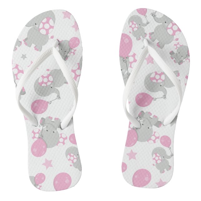 Pattern Of Elephants, Cute Elephants - Pink Grey Jandals (Footbed)