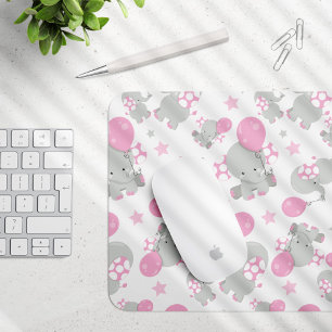 Pattern Of Elephants, Cute Elephants - Pink Grey Mouse Pad