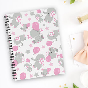 Pattern Of Elephants, Cute Elephants - Pink Grey Notebook