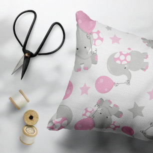 Pattern Of Elephants, Cute Elephants - Pink Grey Pillowcase