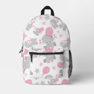 Pattern Of Elephants, Cute Elephants - Pink Grey Printed Backpack