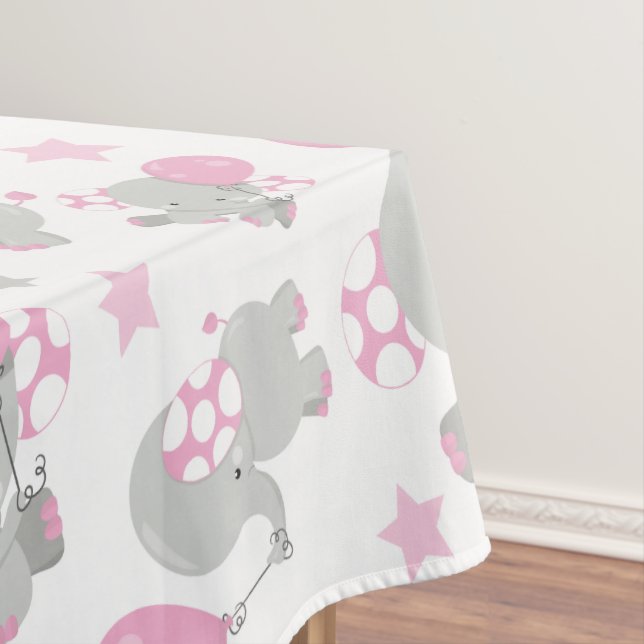 Pattern Of Elephants, Cute Elephants - Pink Grey Tablecloth (In Situ)