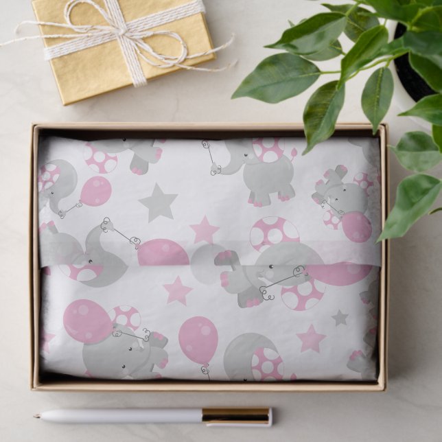 Pattern Of Elephants, Cute Elephants - Pink Grey Tissue Paper (Gift)