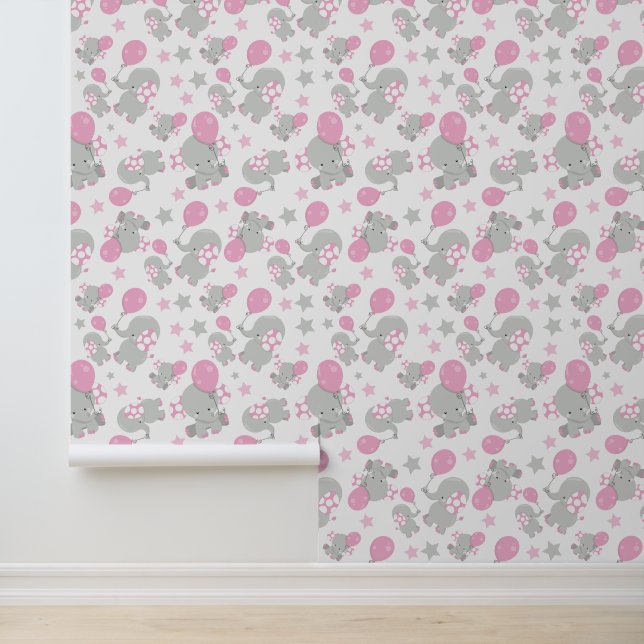 Pattern Of Elephants, Cute Elephants - Pink Grey Wallpaper (Application)