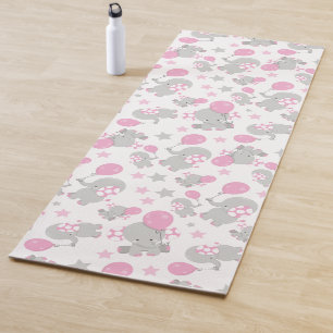 Pattern Of Elephants, Cute Elephants - Pink Grey Yoga Mat
