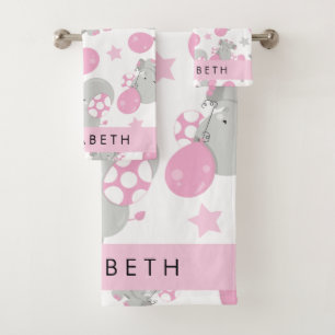 Pattern Of Elephants, Cute Elephants, Your Name Bath Towel Set