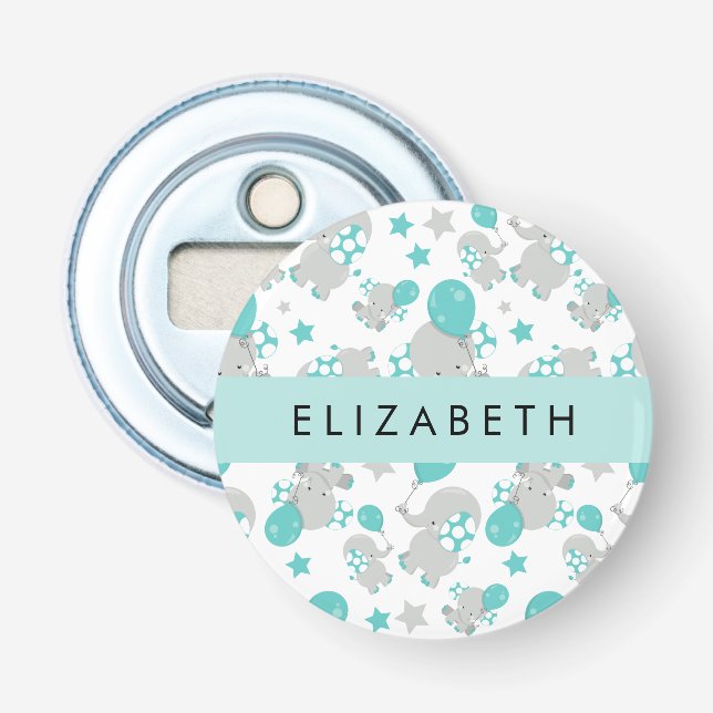 Pattern Of Elephants, Cute Elephants, Your Name Bottle Opener (Front)