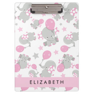 Pattern Of Elephants, Cute Elephants, Your Name Clipboard